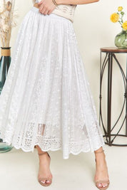 ADORA Elastic Waist Lace Midi Skirt White S