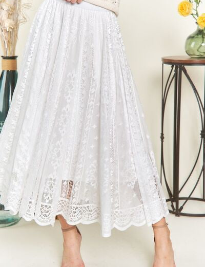 ADORA Elastic Waist Lace Midi Skirt White S