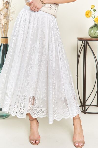 ADORA Elastic Waist Lace Midi Skirt White S