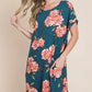 BOMBOM Floral Round Neck Short Tee Dress with Pockets
