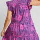 Umgee Full Size Printed Ruffle Cap Sleeve Babydoll Dress Babydoll Dresses