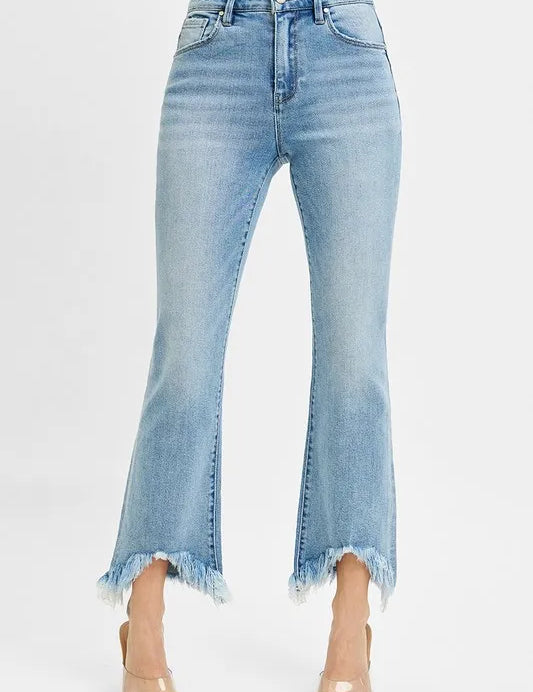 LIGHT RISEN Full Size High Rise Crop Bootcut Fray Hem Jeans Plus Size | Daverri Fashions