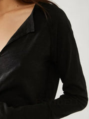 Exposed Seam Notched Long Sleeve T-Shirt | T-Shirts Daverri Fashions