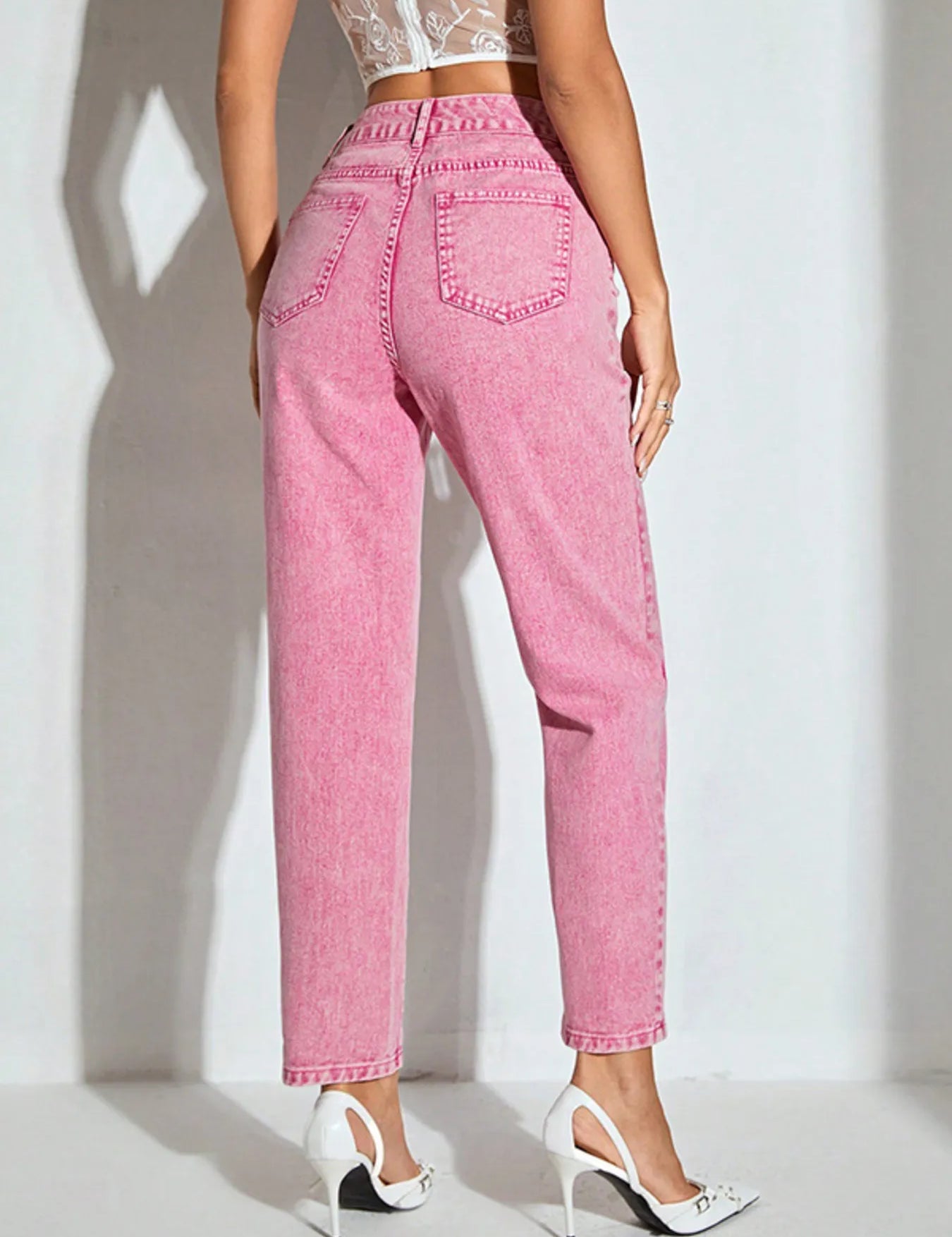 High-Waisted Wash Straight Leg Jeans | Jeans Daverri Fashions