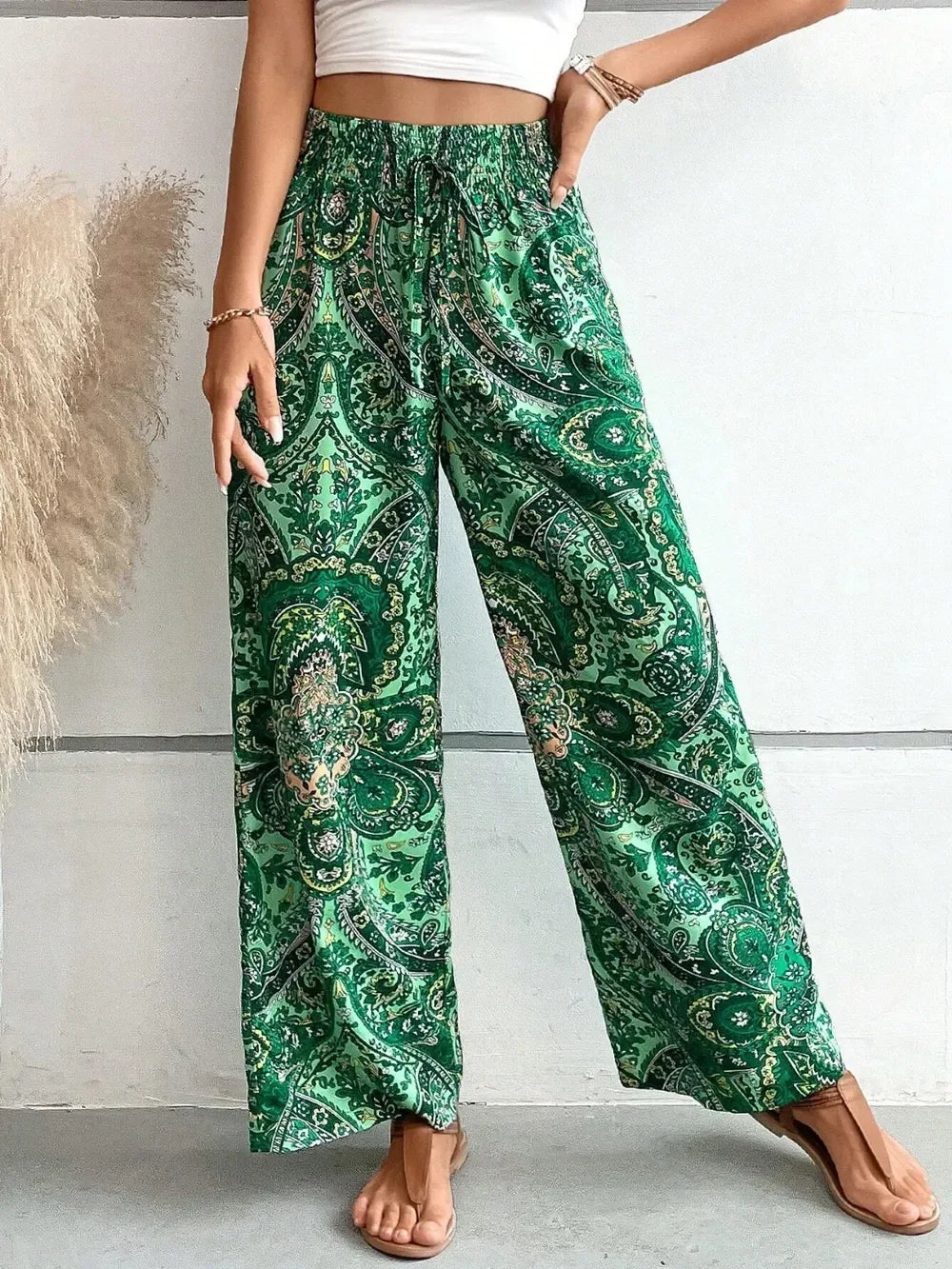 Printed Wide Leg Pants - DAVERRI FASHIONS