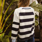 BiBi Patchwork navy-white striped raglan sweatshirt with blue ribbed trim