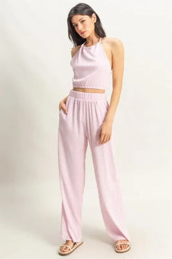 HYFVE Striped Halter Neck Top and Pants Set - DAVERRI FASHIONS