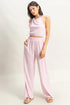 HYFVE Striped Halter Neck Top and Pants Set PINK WHITE