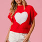 Red BiBi Rib Banded Heart Pattern Valentines Sweater