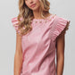 BiBi Leather Look Smocked Ruffled Top Tops