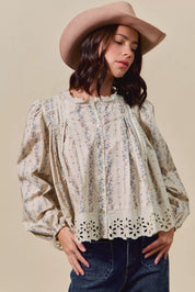 SO ME Floral Print Lace Button Down Shirt | Daverri Fashions