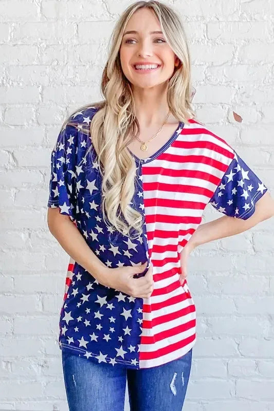 And The Why American Flag Short Sleeve Top - DAVERRI FASHIONS