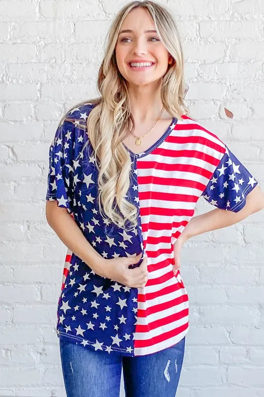 And The Why American Flag Short Sleeve Top Tops