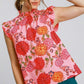 Umgee Full Size Floral Print Ruffled Cap Sleeve Blouse Plus Size Blouses