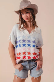 SO ME Fourth Of July Stars Loose Fit Knit Top | Sweaters Daverri Fashions