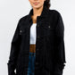 American Bazi Full Size Button Up Distressed Denim Jacket Black