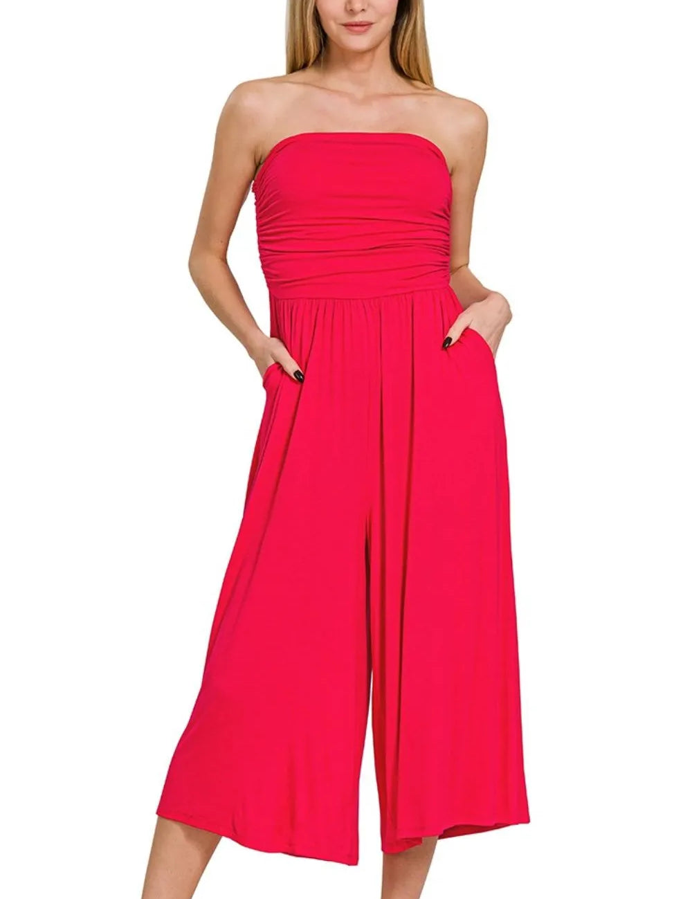 RUBY Zenana Double Layered Strapless Tube Top Jumpsuit | Jumpsuits Daverri Fashions