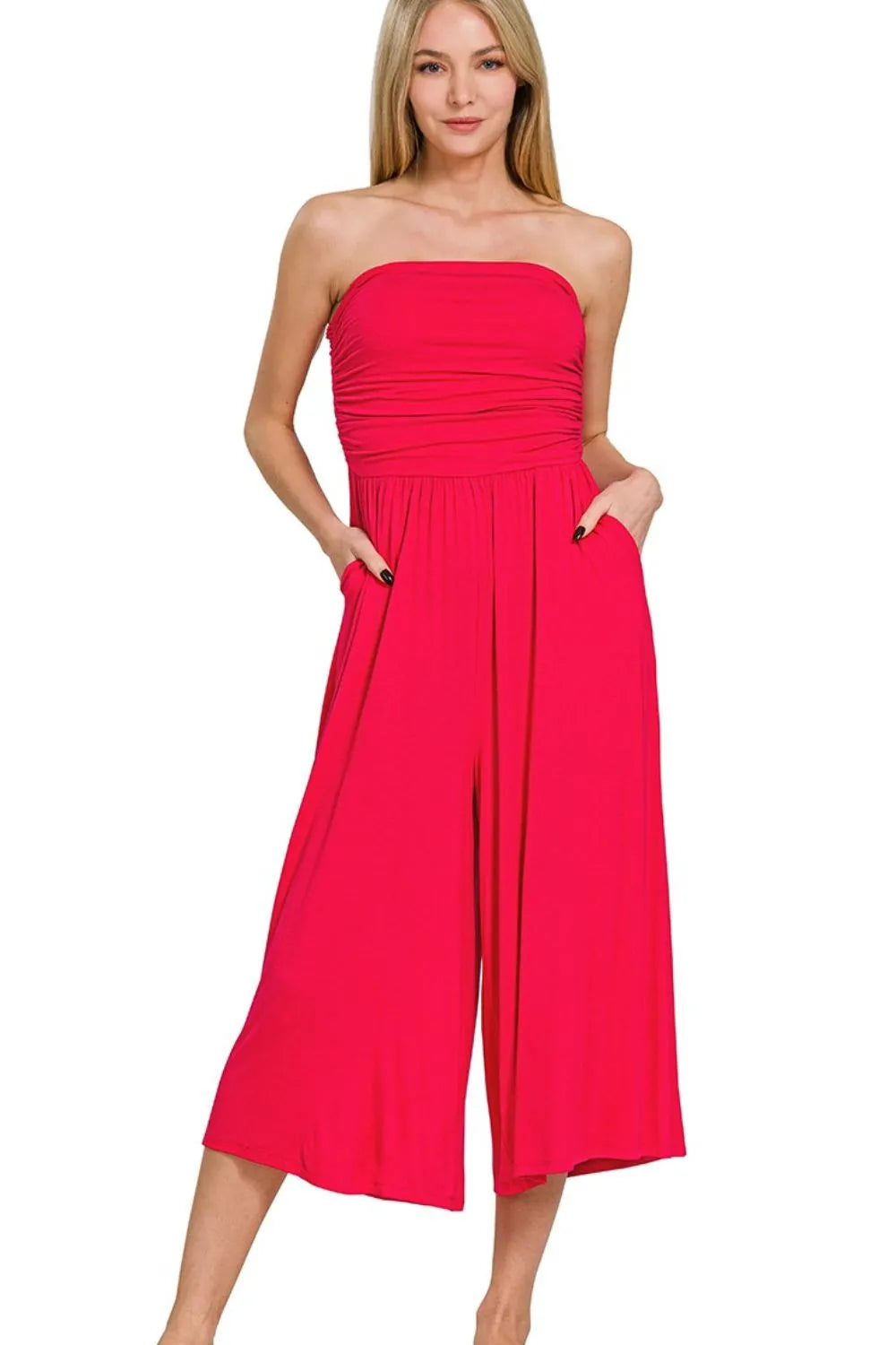 Zenana Double Layered Strapless Tube Top Jumpsuit RUBY Jumpsuits