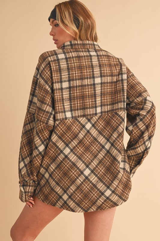 Aemi + Co Slit Plaid Half Zip Drop Shoulder Top