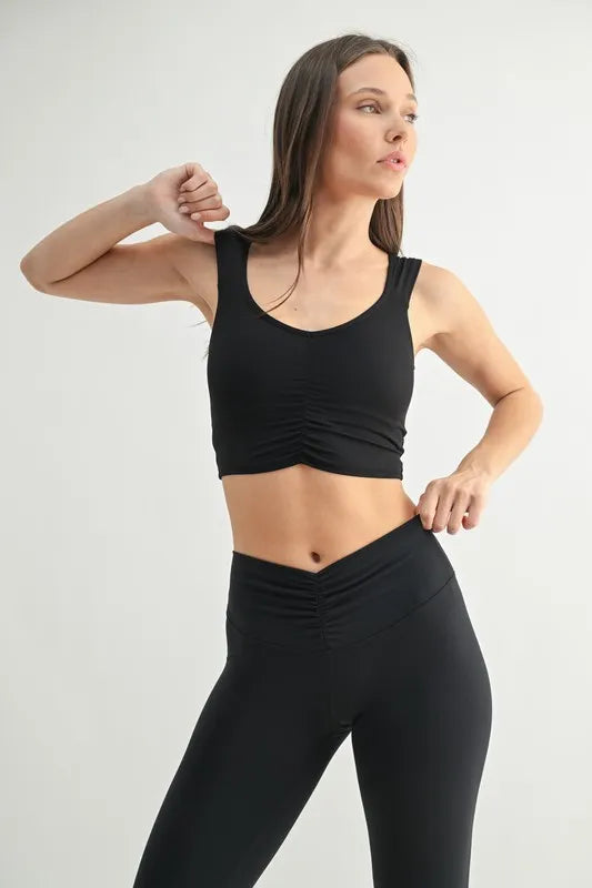 MONO B Ruched Front Active Tank BLACK