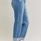 Judy Blue High Waist Bf Criss-cross Mild Destroy Jeans with Single Cuff - DAVERRI FASHIONS