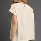 Umgee Linen Scalloped Round Neck Top in oatmeal with ruffles and back zipper