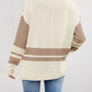 Cream and taupe color-blocked knit cardigan with ribbed details