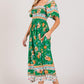 SAGE + FIG Printed Smocked Short Sleeve Midi Dress Mid Dresses