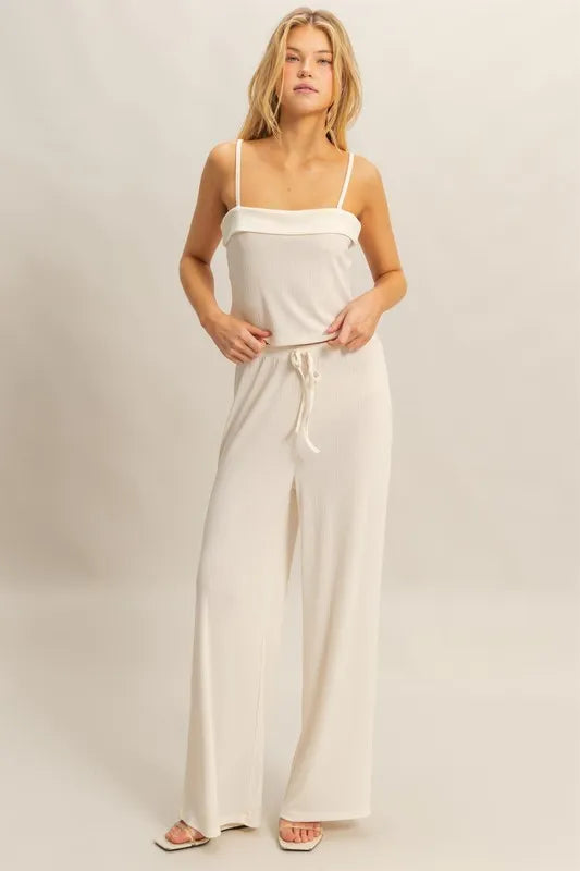 HYFVE Rib Knit Cami Top and Pants Set WHITE