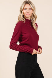 Mittoshop Mock Neck Rib Knit Long Sleeve Crop Top