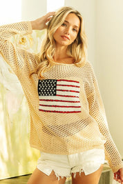BiBi Sequin American Flag Patch Open Knit Cover Up | Cover-Ups Daverri Fashions