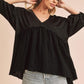 Aemi + Co High-Low Frayed Hem V-Neck Blouse - DAVERRI FASHIONS