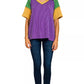 Zenana Mardi Gras raised rib color block v-neck top in purple, green, yellow