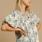 Umgee Full Size Floral Print Metallic Ruffle Blouse Plus Size Blouses