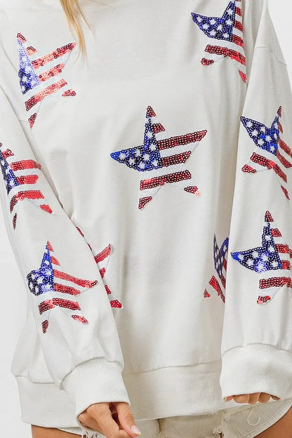 BiBi American Flag Sequin Star Sweatshirt - DAVERRI FASHIONS
