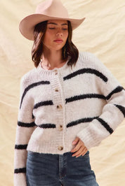 SO ME Stripe Soft Touch Button Cozy Sweater Cardigan | Cardigans Daverri Fashions