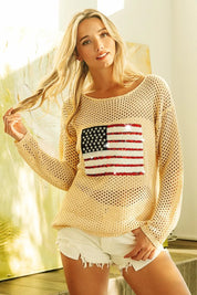 BiBi Sequin American Flag Patch Open Knit Cover Up | Cover-Ups Daverri Fashions