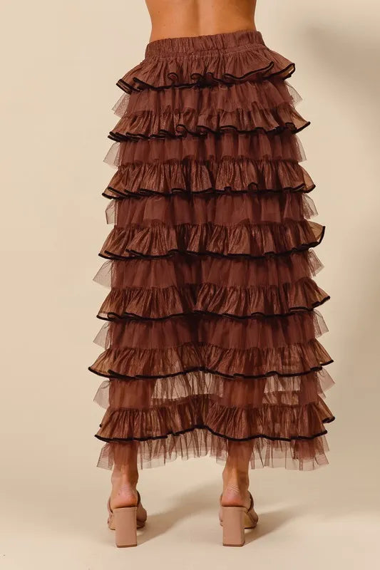 SO ME Layered Ruffled Tulle Maxi Skirt Maxi Skirts
