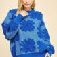 Davi & Dani Flower Texture Round Neck Dropped Shoulder Sweater - DAVERRI FASHIONS
