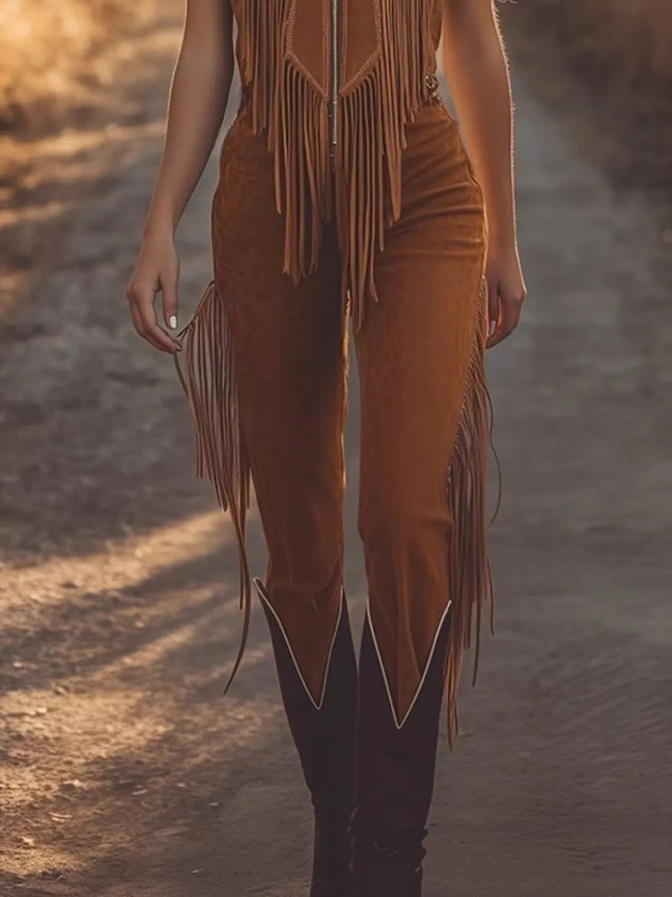 Western Style Fringe Zip Front Jumpsuit | Jumpsuits Daverri Fashions