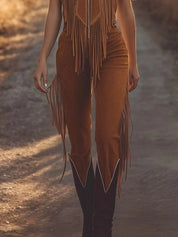 Western Style Fringe Zip Front Jumpsuit | Jumpsuits Daverri Fashions