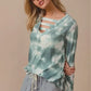 BiBi Variegated Tie Dye Rib V-Neck Top with Strapped - DAVERRI FASHIONS
