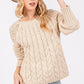 SAGE + FIG Cable-Knit Long Sleeve Sweater Natural - DAVERRI FASHIONS