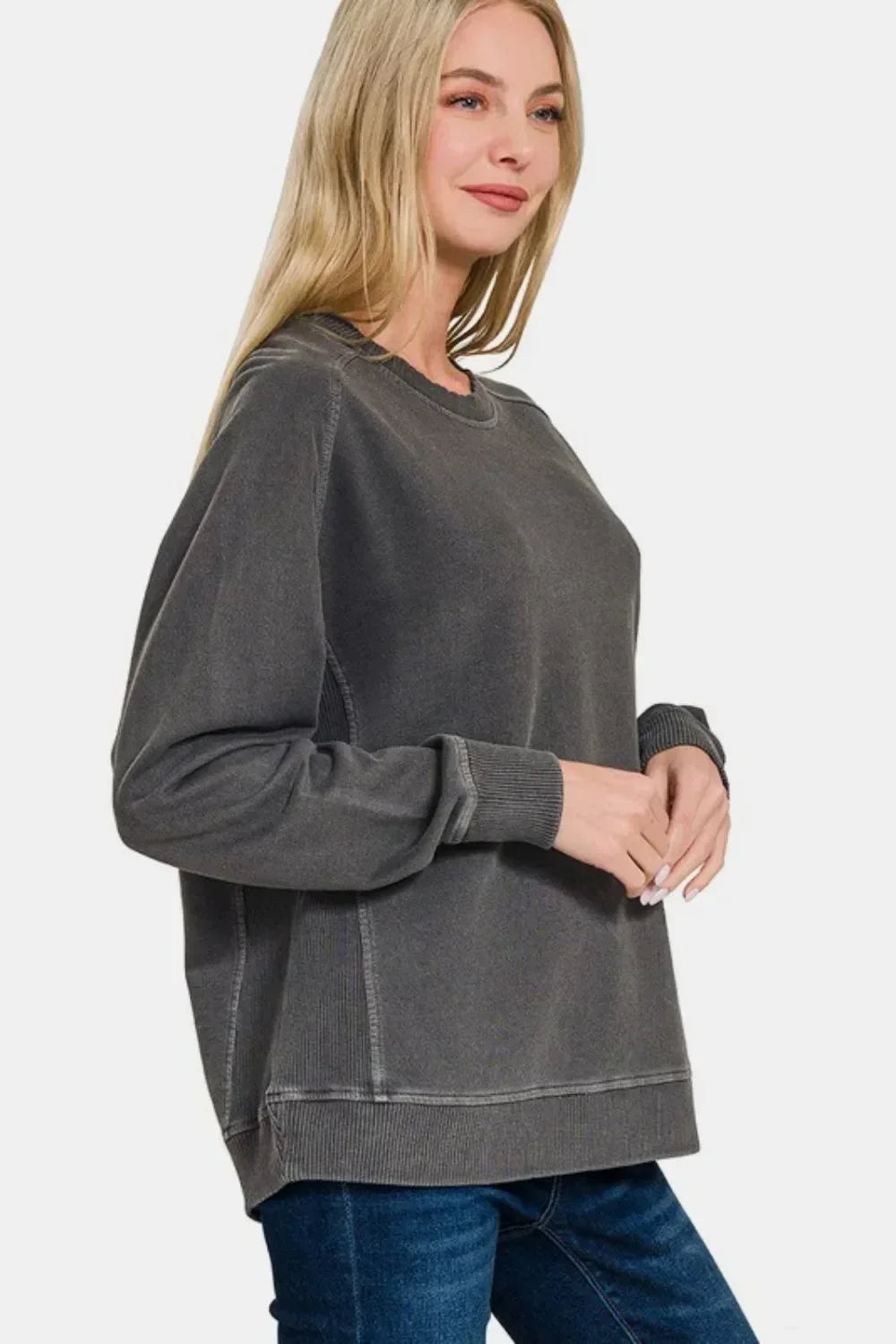 Zenana Full Size Pigment Dyed French Terry Sweatshirt - DAVERRI FASHIONS