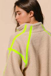 BiBi Contrast Edge Half Zip Up Sherpa Jacket | Jackets Daverri Fashions