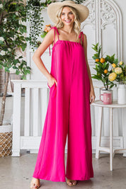 Veveret Pocketed Spaghetti Strap Wide Leg Jumpsuit Jumpsuits