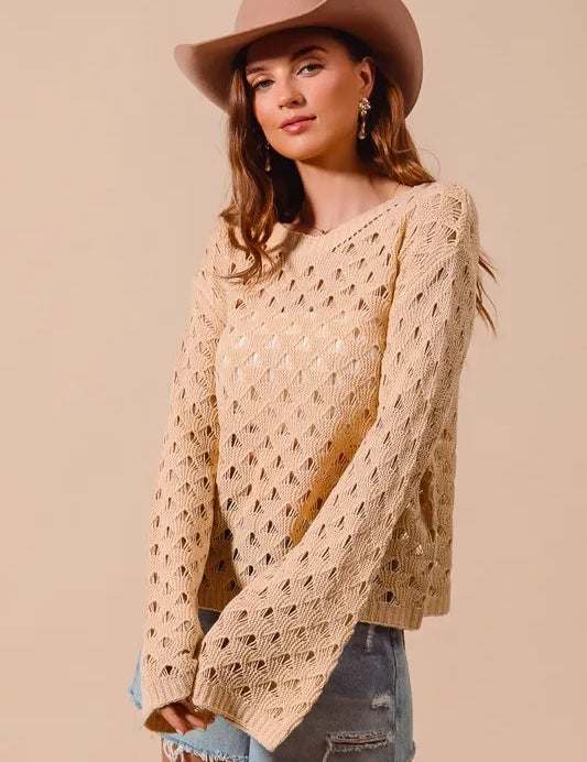 SO ME Geometric Pattern Open Knit Lightweight Sweater | Sweaters Daverri Fashions