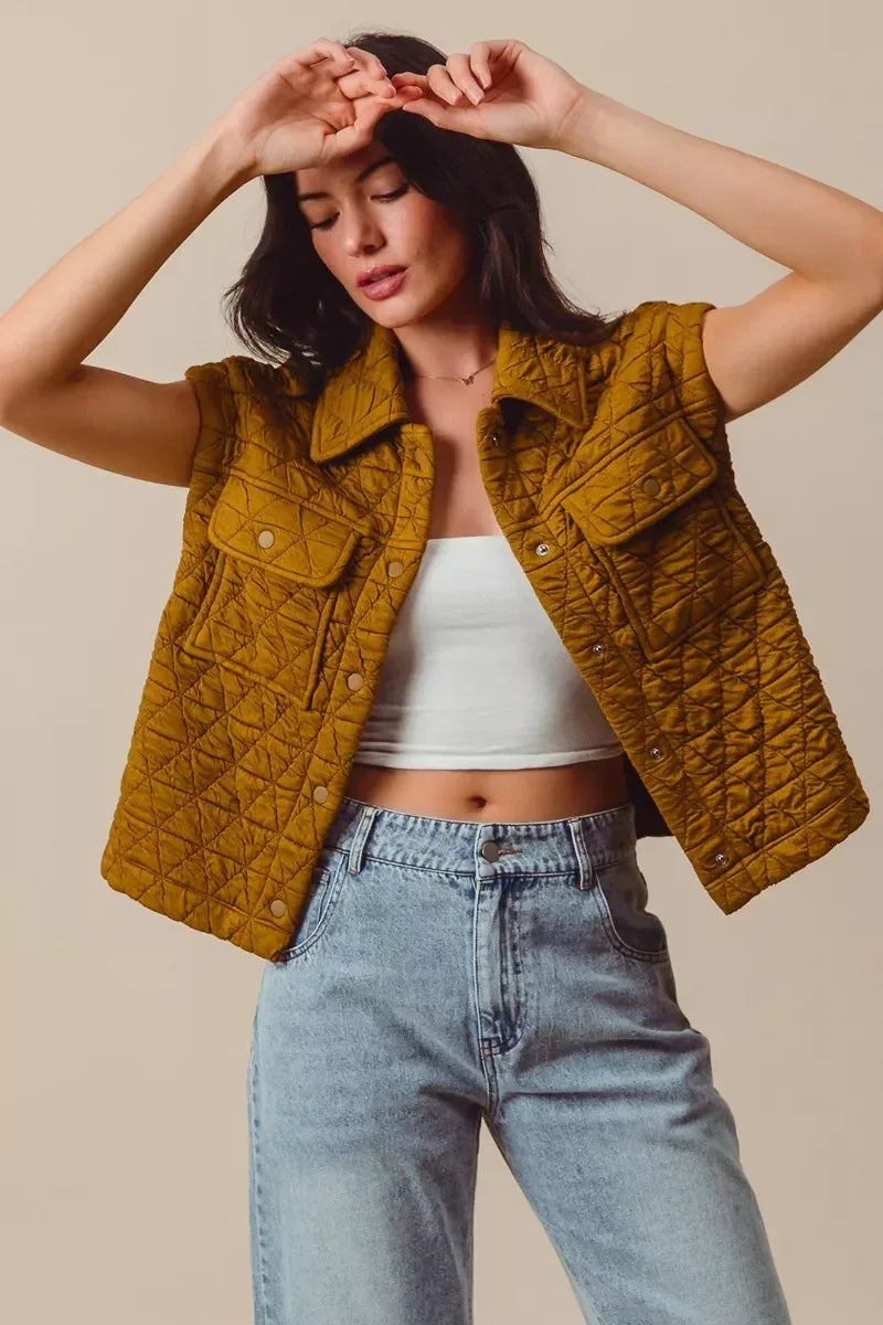 SO ME Triangle Quilting Stitch Button Up Knit Vest - DAVERRI FASHIONS