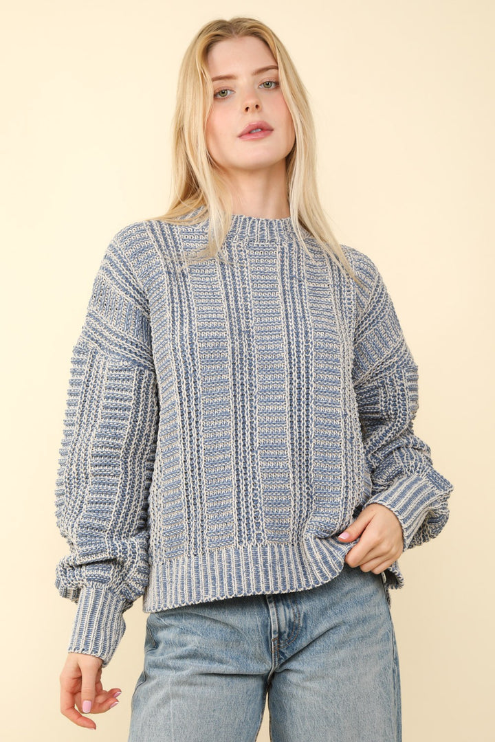 VERY J Two Tone Long Sleeve Sweater Tops