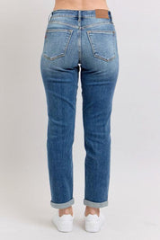 Judy Blue Full Size Mid Rise Skinny Cuff Jeans with Pockets Plus Size | Jeans Daverri Fashions